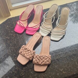 Elegant Women's Sandals - Pink, White, and Tan -heels /slip ons